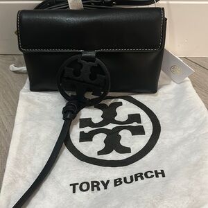 Tory Burch mini black leather crossbody.